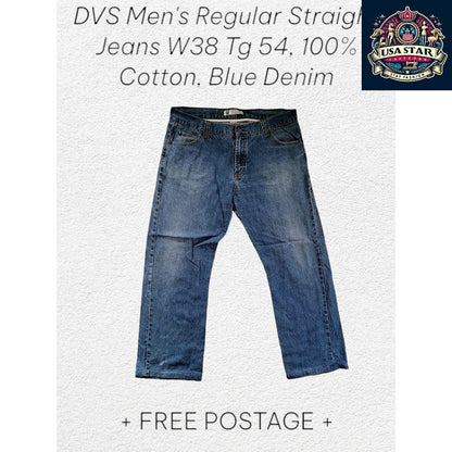 DVS Men's Straight Jeans W38 TG54, 100% Cotton, Classic Blue Denim, Comfortable Fit - USASTARFASHION