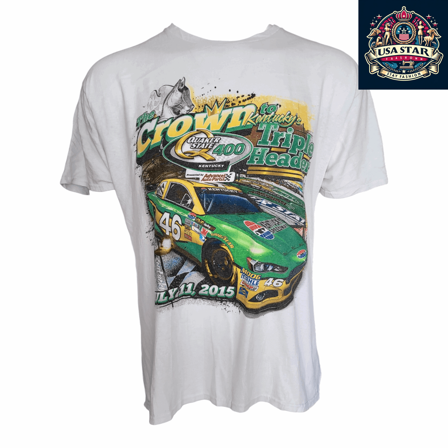 2015 NASCAR T-Shirt Quaker State 400 Kentucky Speedway XL #46 Advance Auto Parts 100% Cotton - USASTARFASHION