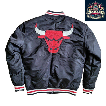 Chicago Bulls Bomber Jacket Men's XS Black Coat with Zach LaVine #8 Logo and Bold Design - USASTARFASHION