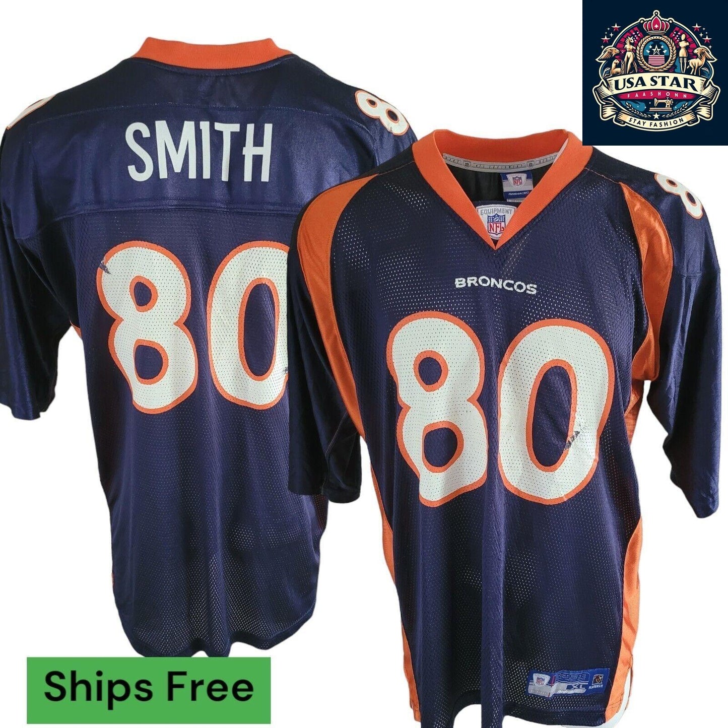 Reebok Broncos Jersey #80 Smith XL - Authentic, Lightweight, Breathable NFL Design for Fans - USASTARFASHION