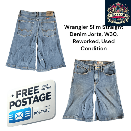 Wrangler Slim Straight Denim Jorts, W30, Reworked, Used Condition - USASTARFASHION