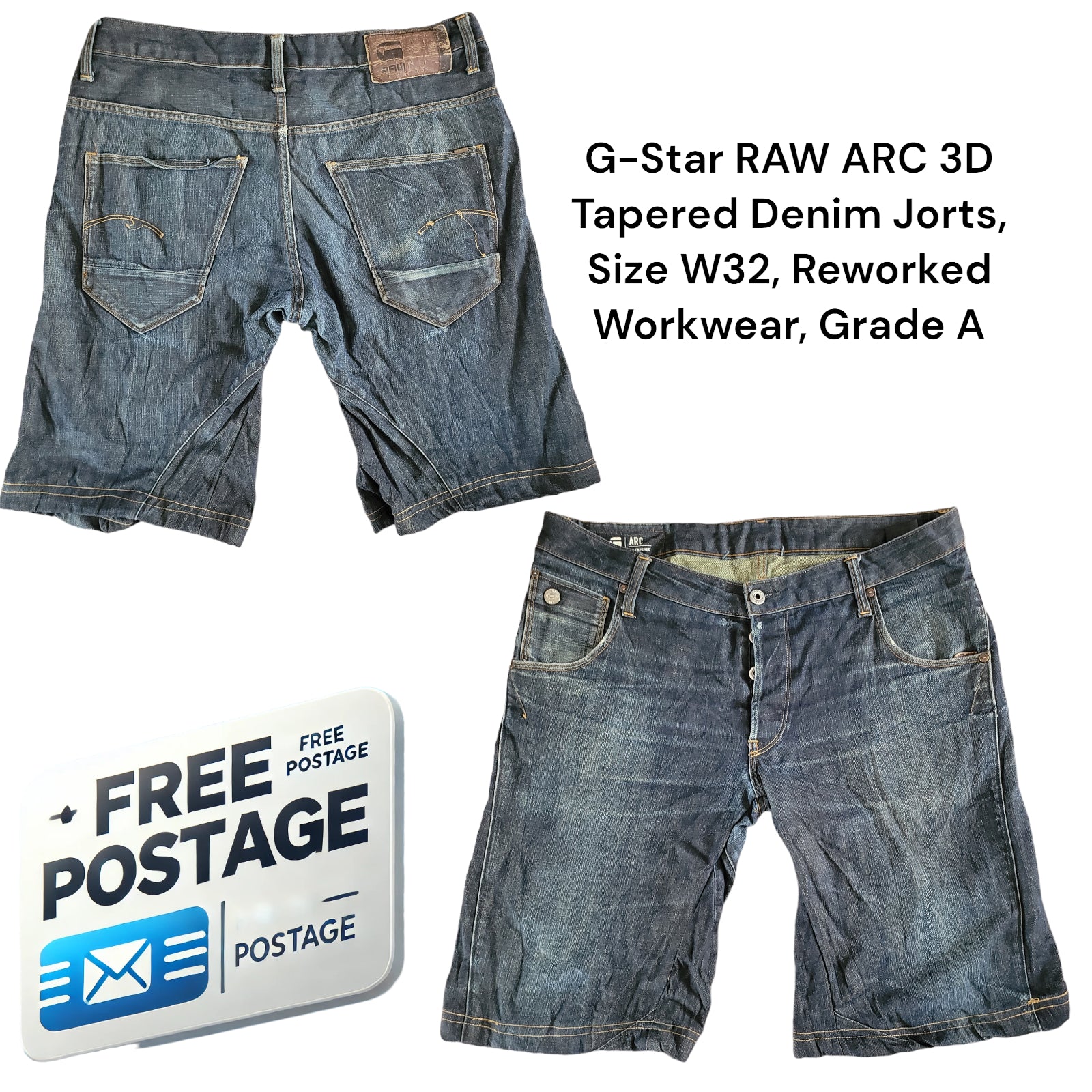 G-Star RAW ARC 3D Tapered Denim Jorts, Size W32, Reworked Workwear, Grade A-USASTARFASHION