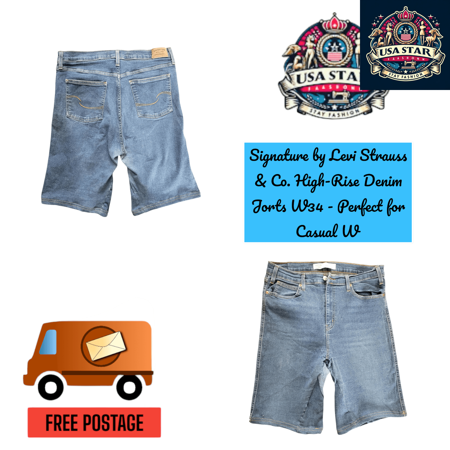 Signature Levi Strauss High-Rise W34 Denim Jorts - Trendy, Comfortable Fit for Casual Style - USASTARFASHION