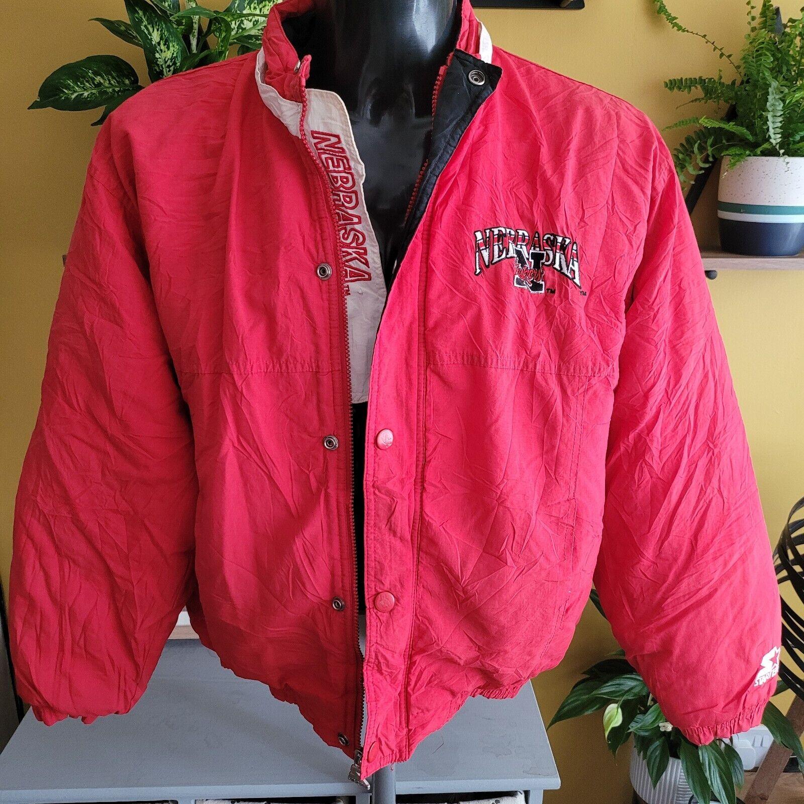 Vintage Red Nebraska Cornhuskers Puffer Coat XL | Zip & Snap Closure-USASTARFASHION