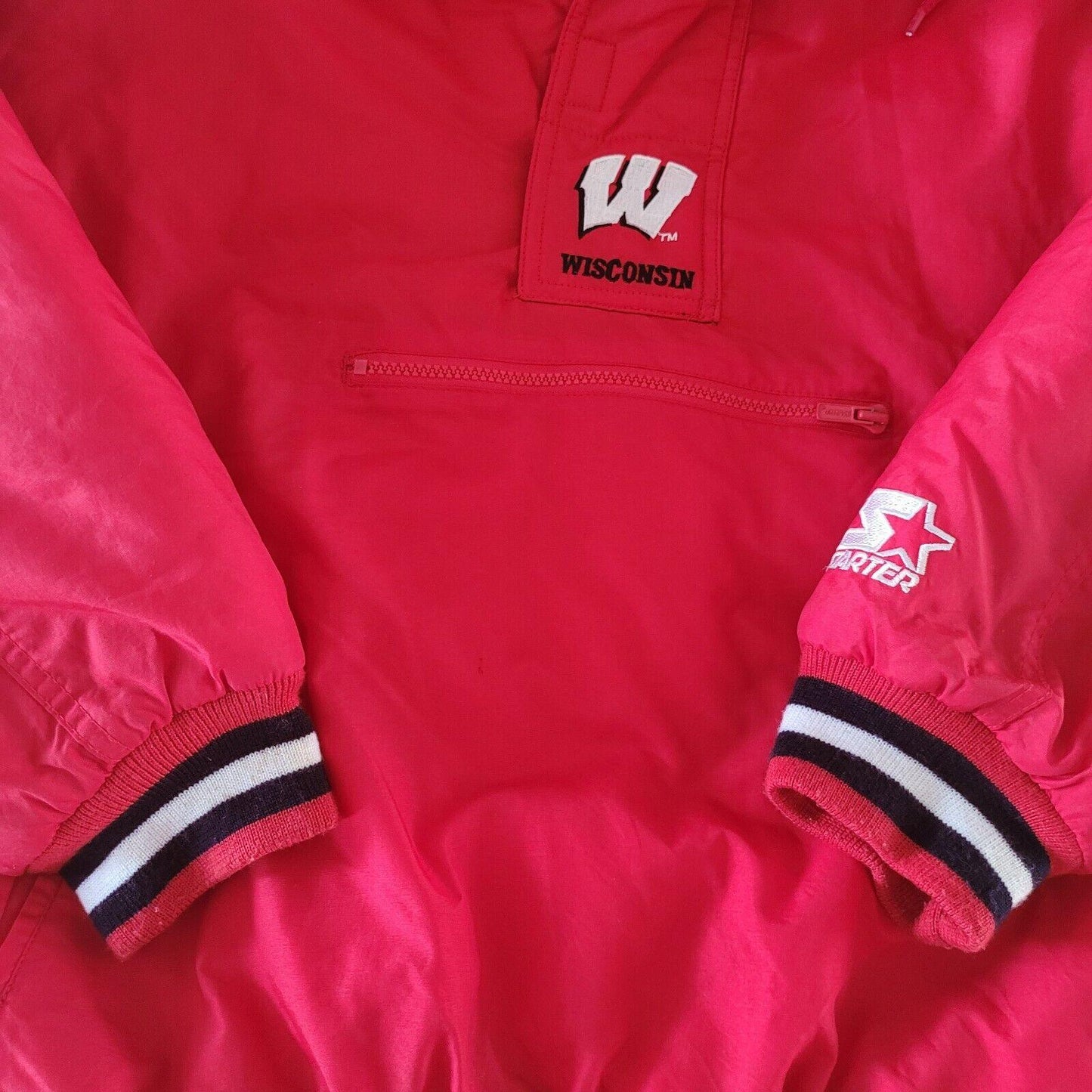 Wisconsin Badgers NHL Puffa Jacket - Red Vintage Starter - Size L - 27" Chest, 28" Length-USASTARFASHION