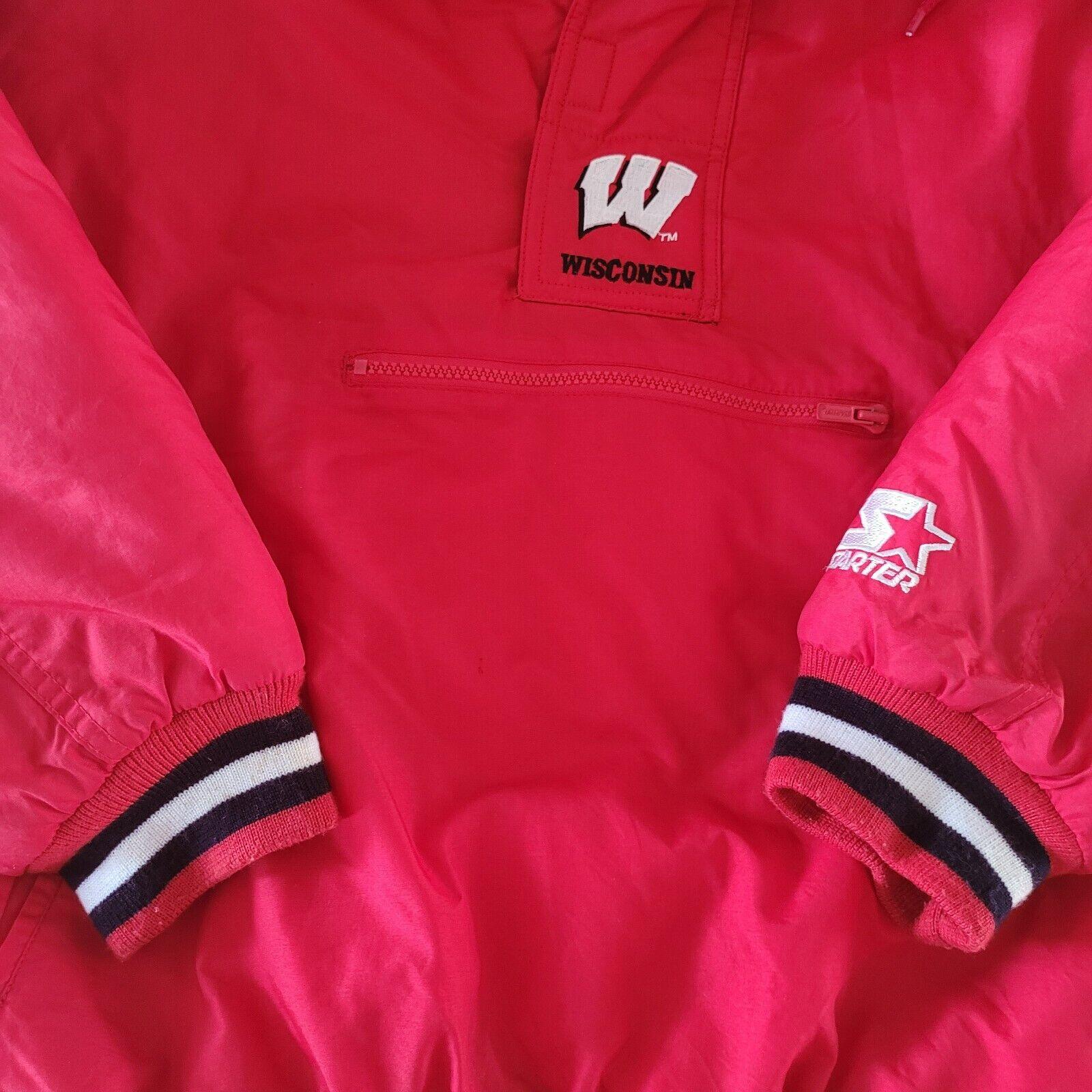 Wisconsin Badgers NHL Puffa Jacket - Red Vintage Starter - Size L - 27" Chest, 28" Length-USASTARFASHION