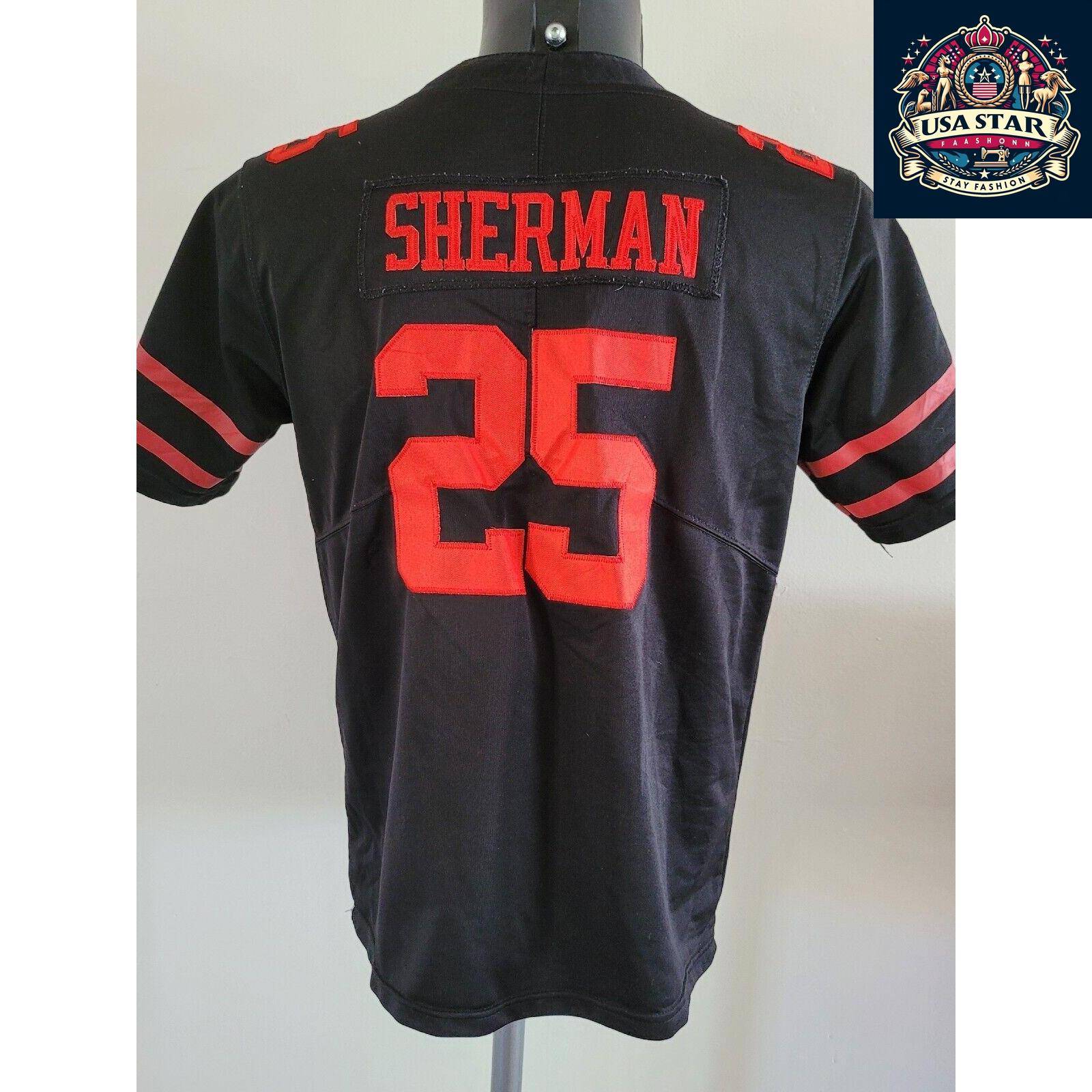 NFL Nike San Francisco 49ers Jersey #25 Richard Sherman Youth XL Black Football Shirt for Kids - USASTARFASHION