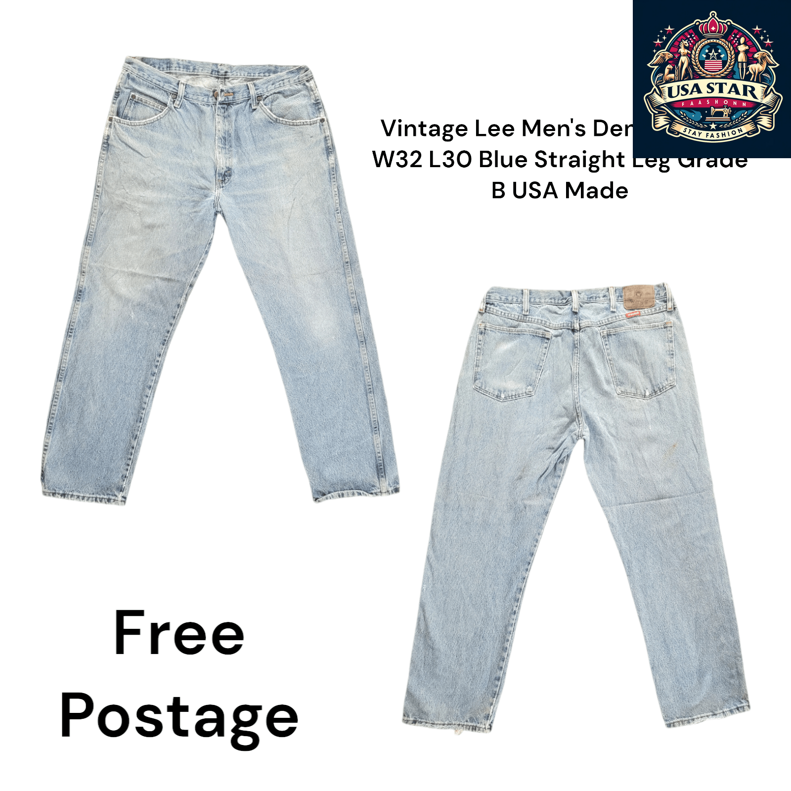 Vintage Lee Jeans W32 L30 Blue Straight Leg Grade B - USA Made Durable Denim for Timeless Style - USASTARFASHION