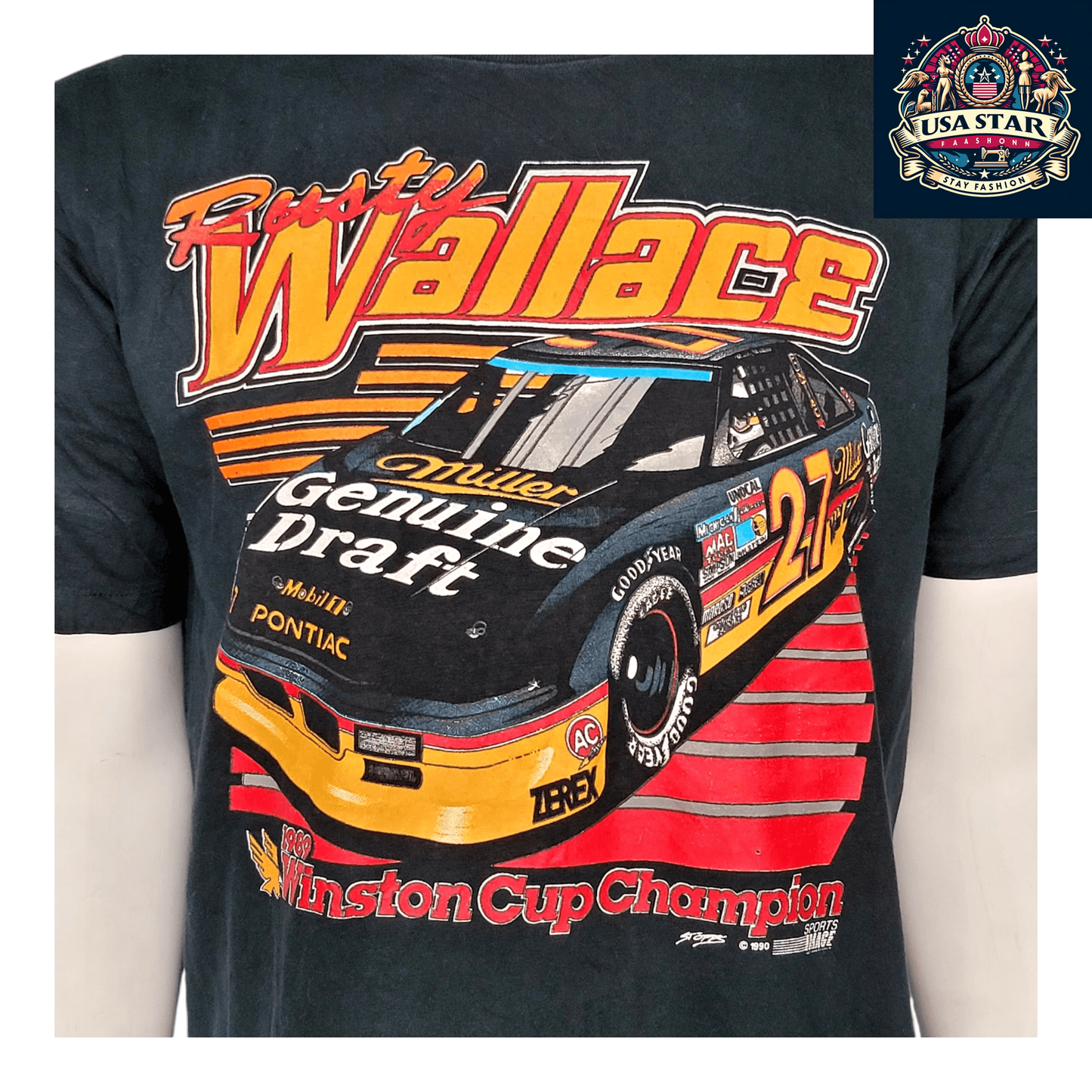 Rusty Wallace Vintage T-Shirt XL | 90s NASCAR Genuine Draft Champion Graphic Tee - USASTARFASHION