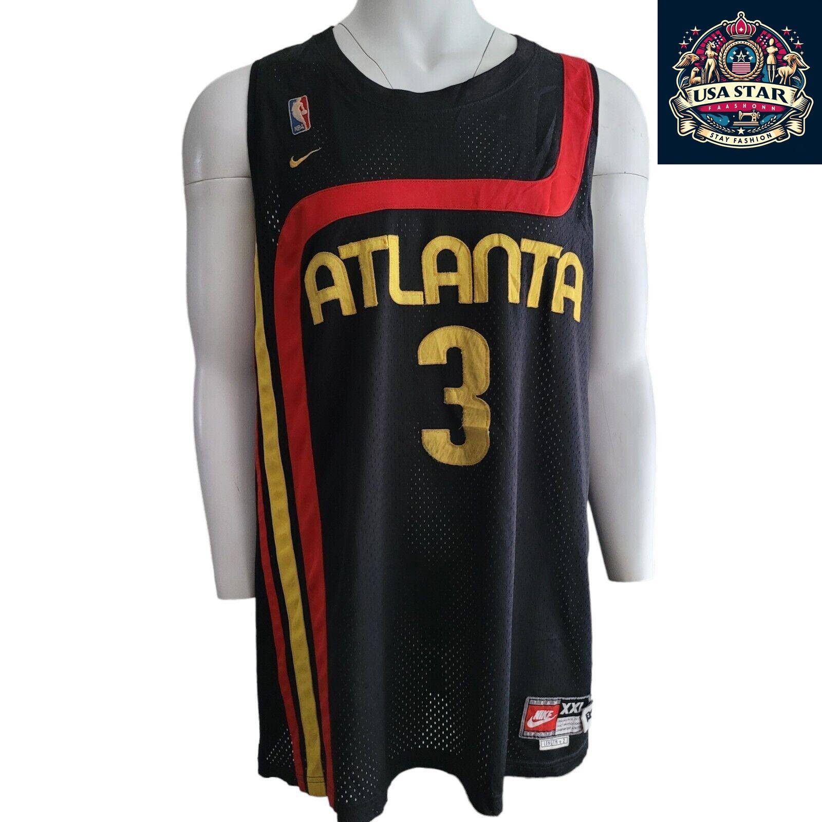 Nike Atlanta Hawks Jersey #3 Shareef Abdur-Rahim - 2XL Authentic Vintage Style, High Quality - USASTARFASHION