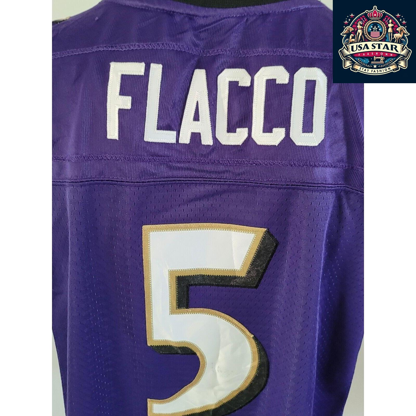 Baltimore Ravens Jersey Youth XL Flacco 5 Reebok Purple Durable Comfort High-Quality Fabric - USASTARFASHION