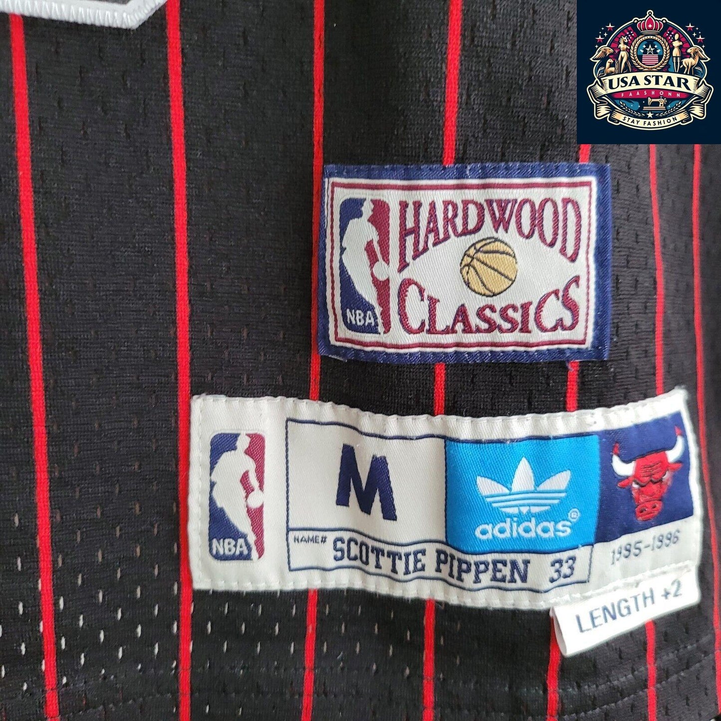 Scottie Pippen #33 Chicago Bulls Jersey - Black Red Pinstripe Vintage M - NBA Apparel - USASTARFASHION