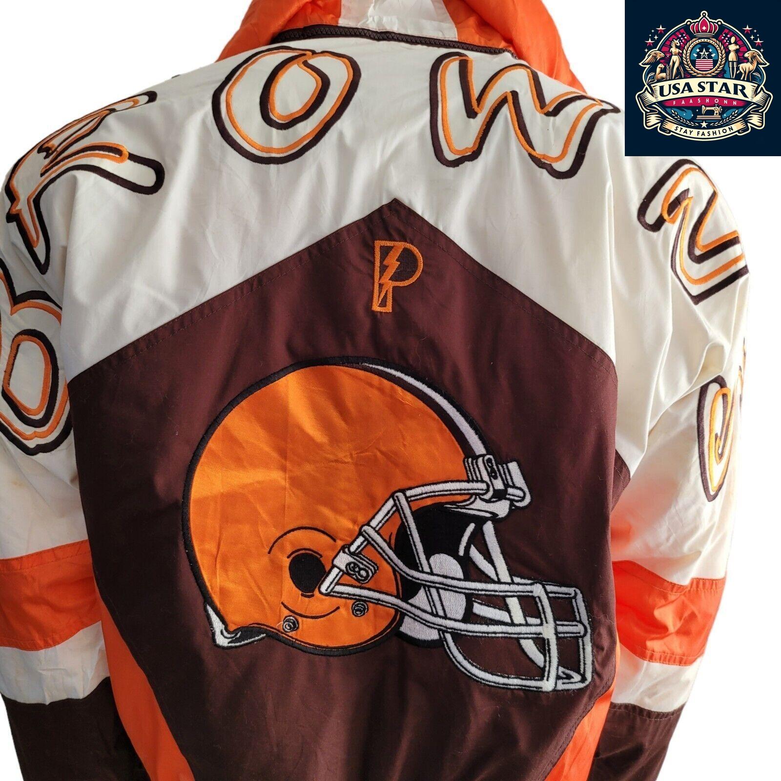 Cleveland Browns Jacket Pro Player 90s Vintage Style Men's Small-Medium with Hoodie and Embroidery - USASTARFASHION