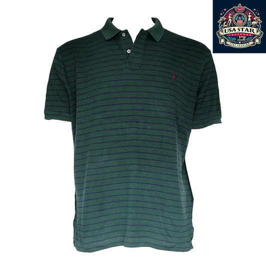 Polo Ralph Lauren Men's Polo Shirt XXL Green Striped Classic Fit 100% Cotton for Timeless Style - USASTARFASHION