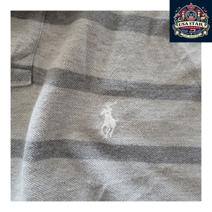 Ralph Lauren Polo Shirt Gray Striped, Men’s Custom Fit, Size S, Short Sleeve Cotton Quality - USASTARFASHION