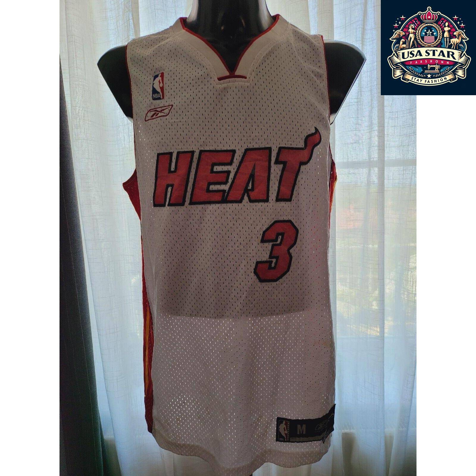 Reebok Miami Heat Jersey Dwayne Wade #3 Men’s Size M - Vintage Style, Great Condition - USASTARFASHION