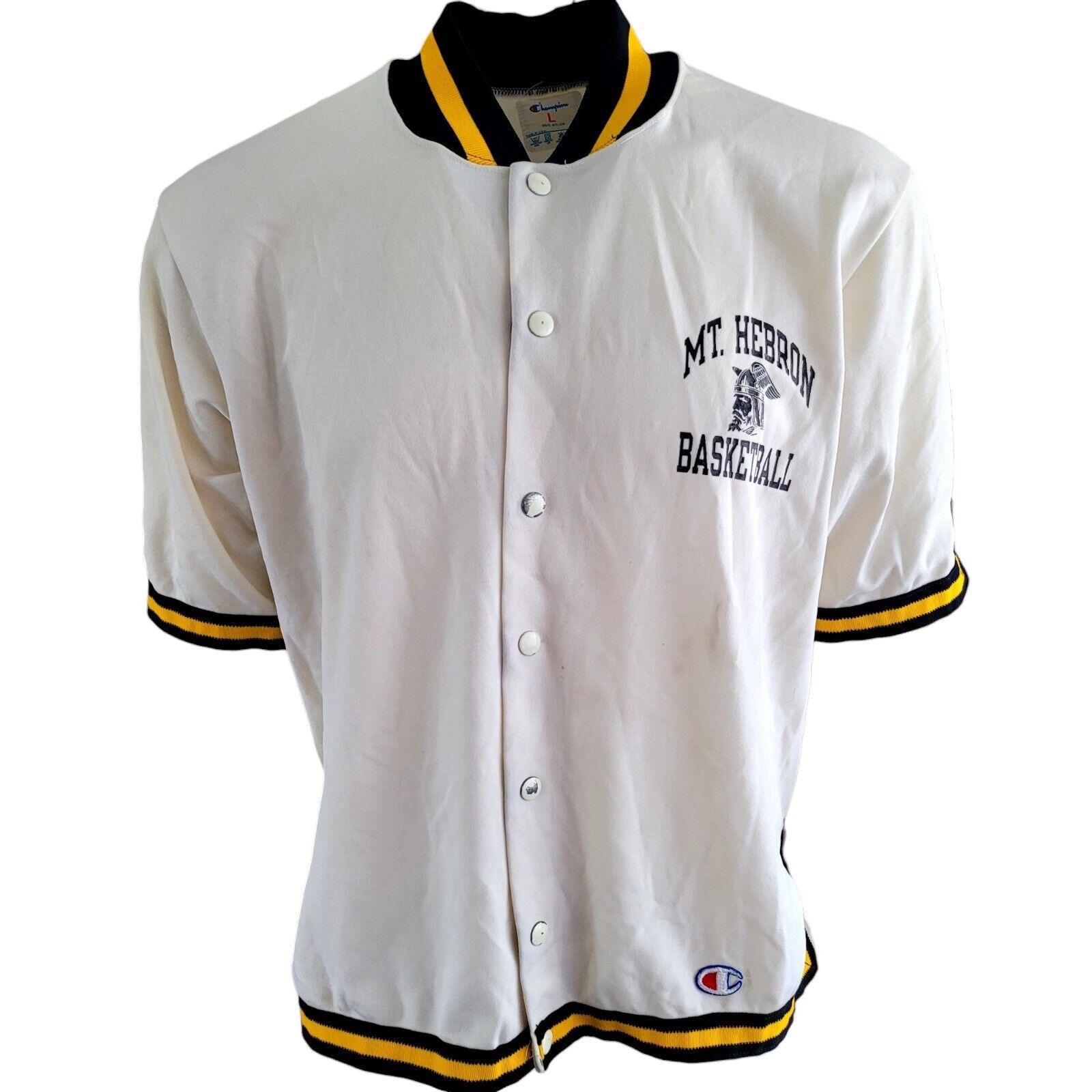 Vintage Champion BLAKE Varsity Jacket - Men's Large, Cream & Black-Yellow, Mt. Hebron Basketball-USASTARFASHION