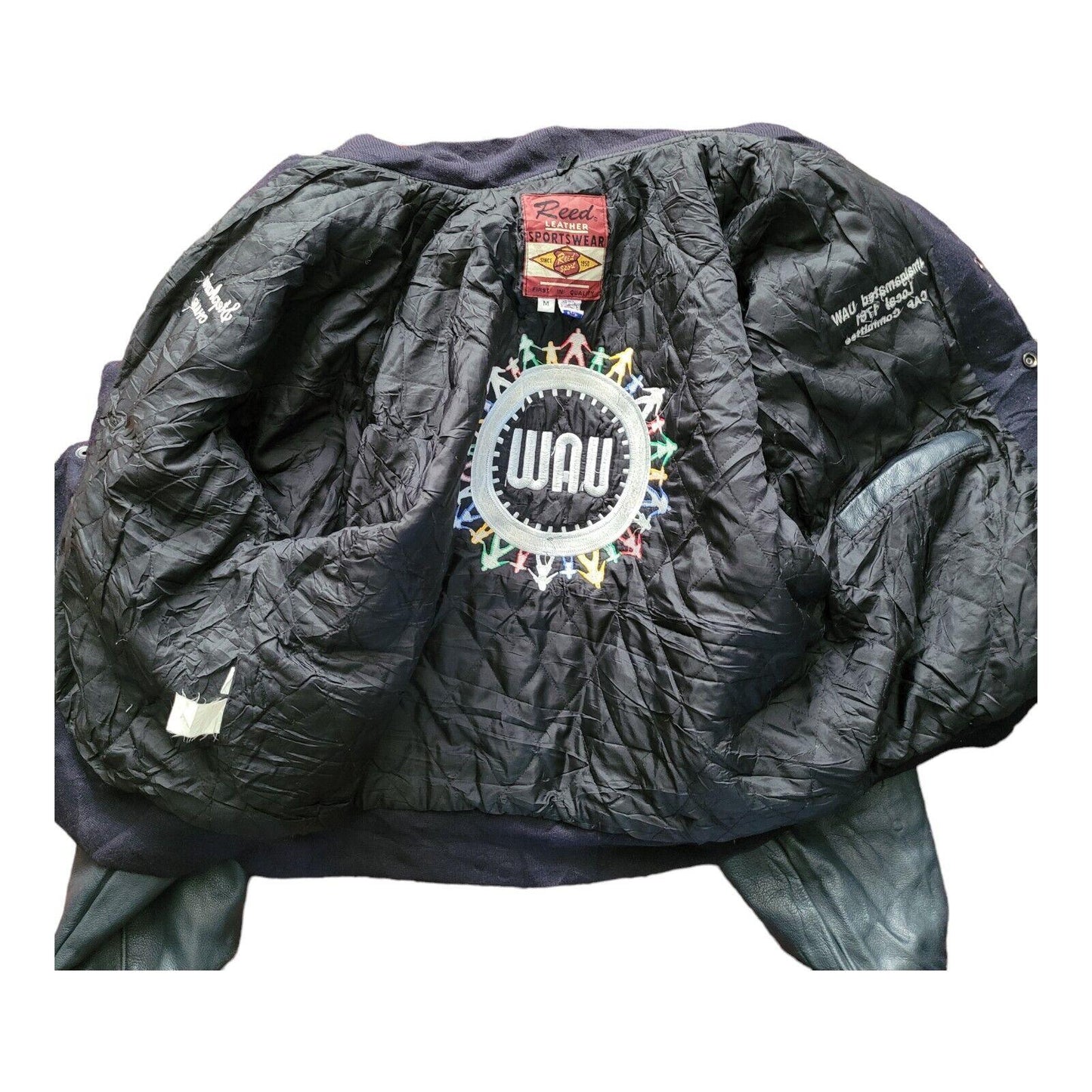 REED Varsity Leather/Wool Jacket - Size M, Made in USA - Distinctive Design, Quilted Lining & Inside Pocket-USASTARFASHION