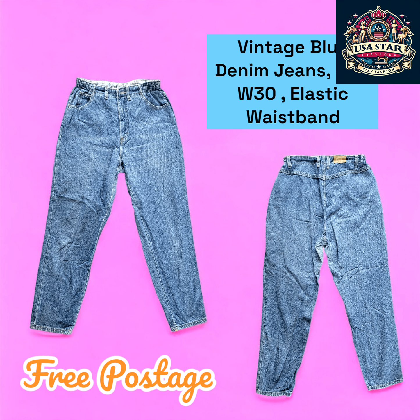 Vintage Lee Jeans W30 - Classic Blue Denim with Elastic Waistband for Ultimate Comfort - USASTARFASHION