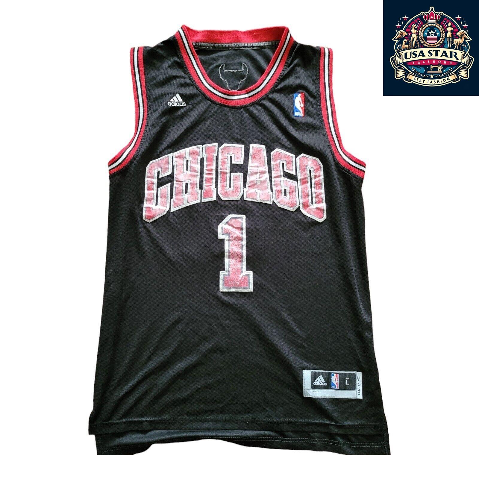 Adidas Chicago Bulls Jersey #1 Derrick Rose Vintage Large Nostalgic NBA Basketball Apparel - USASTARFASHION