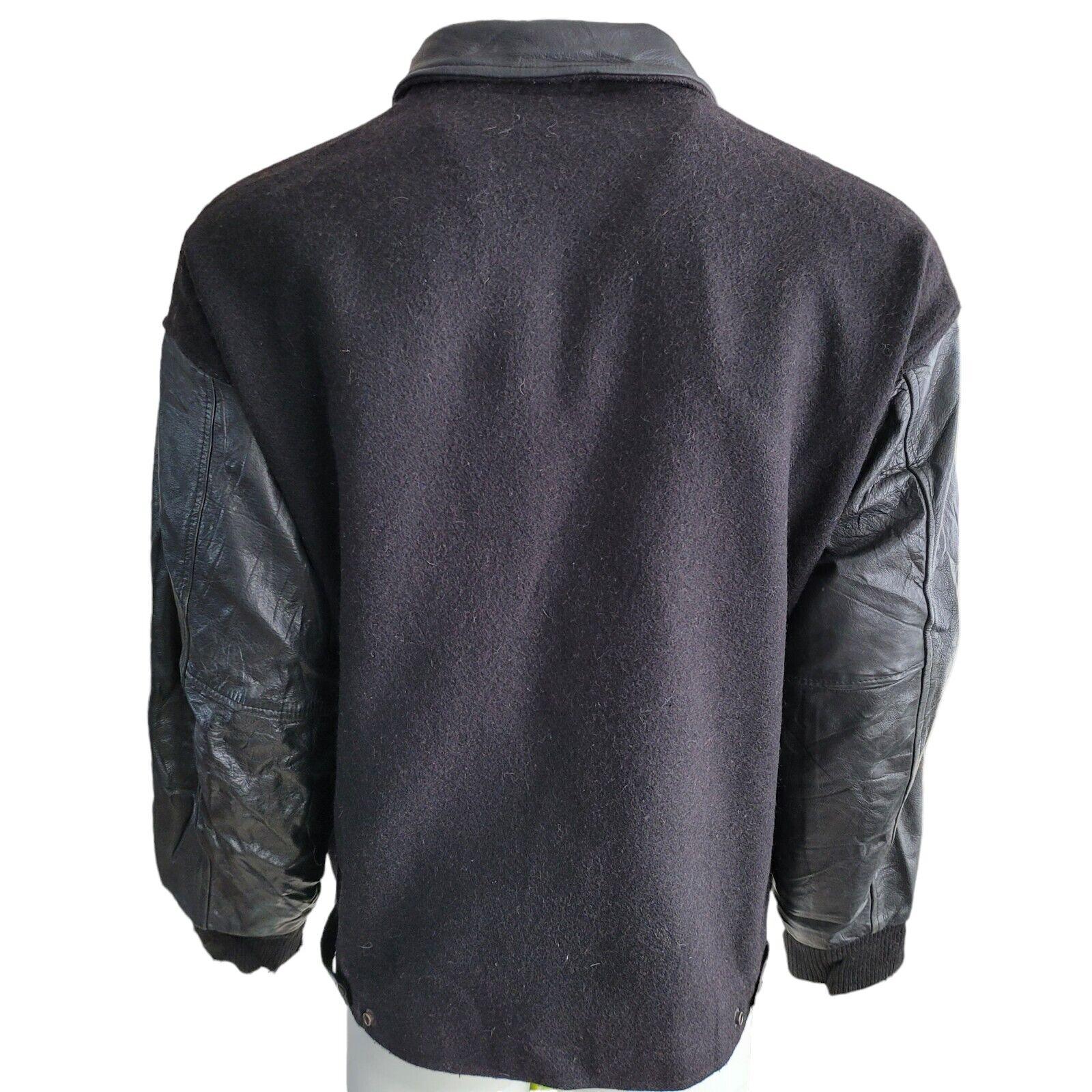 La Croix du President Black Varsity Jacket Men's L - Wool & Leather - Iconic Emblem - Vintage Style - 23"x27-USASTARFASHION