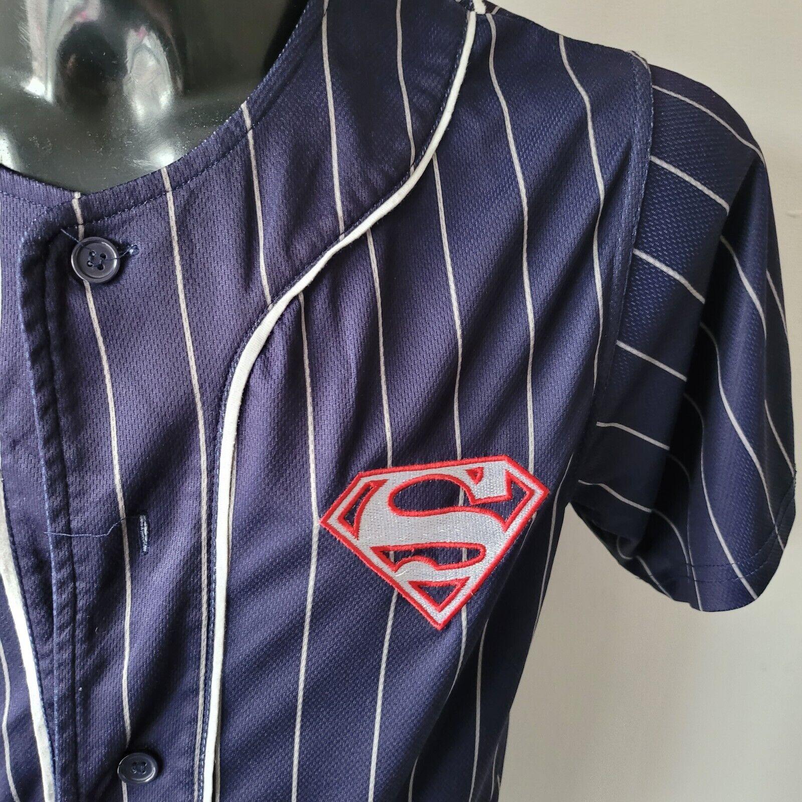 Superman Logo Striped Baseball Jersey Shirt - Men's Size M-USASTARFASHION