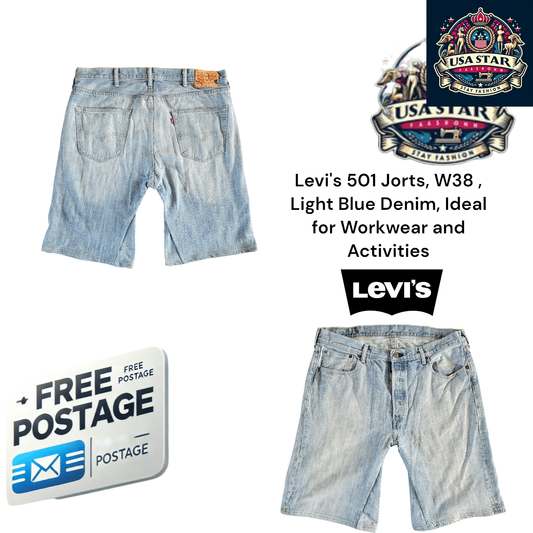 Levi's 501 Jorts W38 in Light Blue Denim - Durable, Classic Style Ideal for Work and Casual Wear - USASTARFASHION