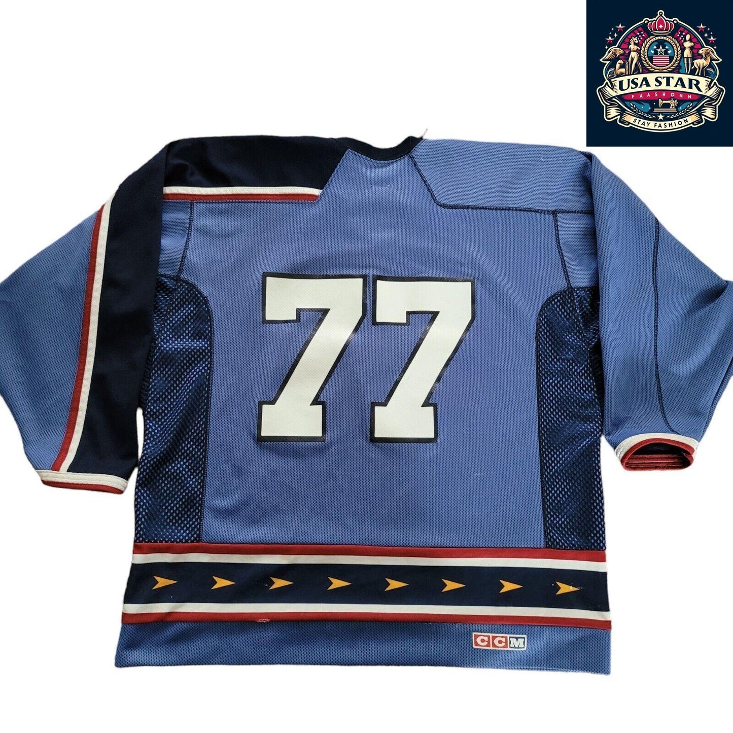 🏒 CCM Roanoke Express Vintage Hockey Jersey, No. 77, Made in Canada, Adult Size - USASTARFASHION