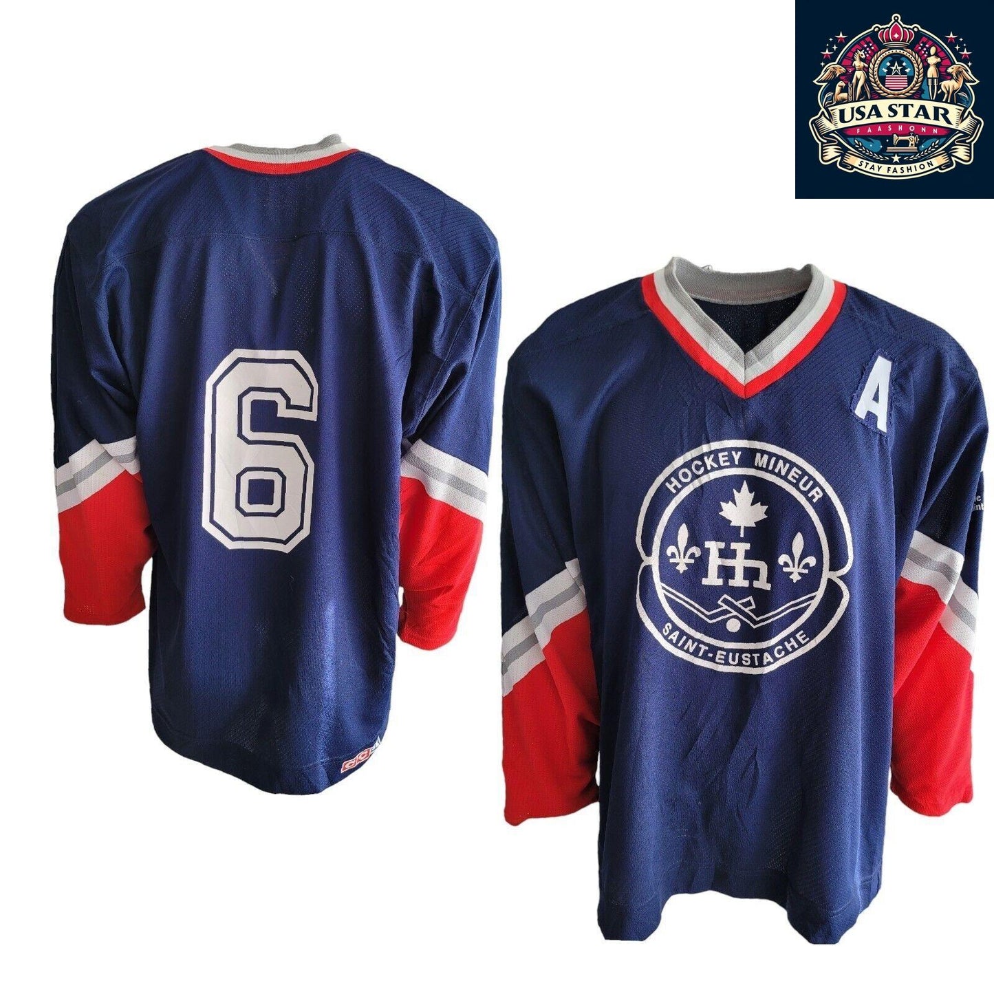 CCM Saint Eustache Hockey Jersey No 6 Made In Canada Size L - Authentic Team Spirit - USASTARFASHION