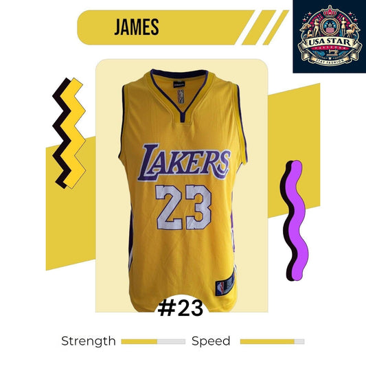 James 23 Basketball Vest - Lakers Youth 2XL Retro Crewneck in Vibrant Yellow for Young Fans - USASTARFASHION