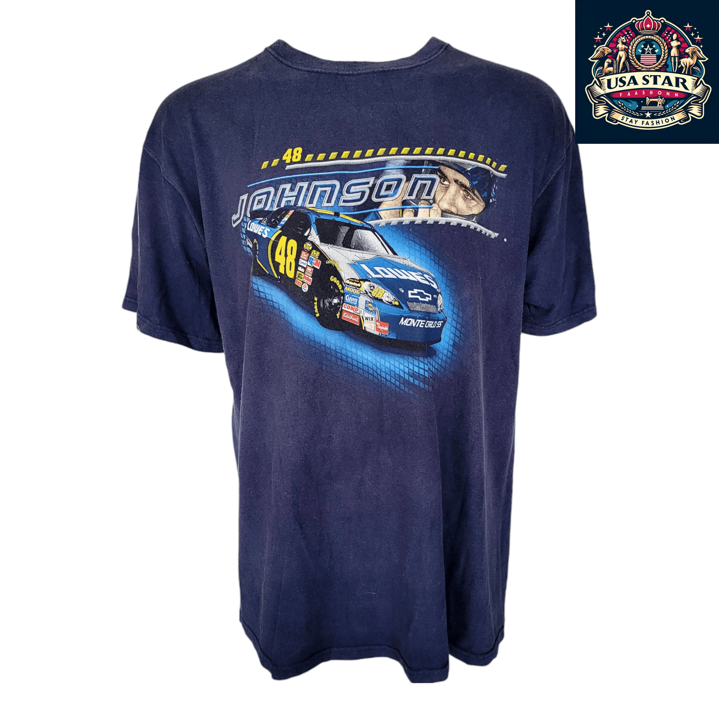 Jimmie Johnson T-Shirt XL by Chase Authentics - Black Cotton with #48 Lowe's Chevy Logo - USASTARFASHION