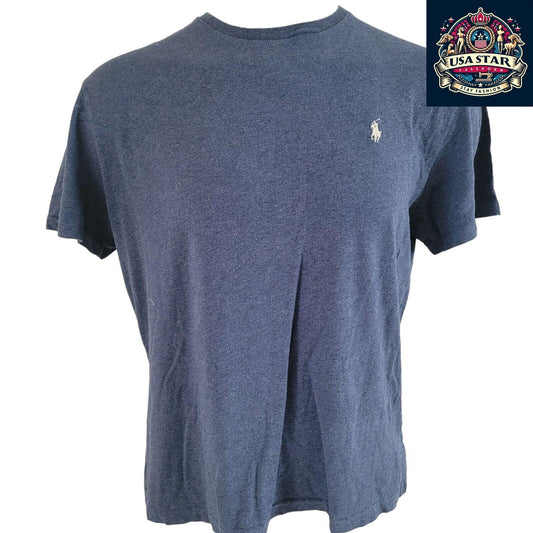 Polo Ralph Lauren T-Shirt, Dark Blue Cotton, Crew Neck, Size L - Classic Style for Casual Wear - USASTARFASHION