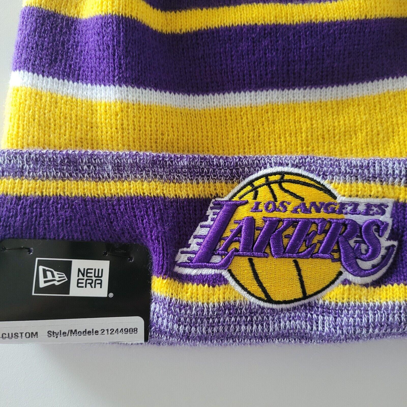 Los Angeles Lakers New Era Beanie Hat with Marled Stripe Pom - One Size-USASTARFASHION