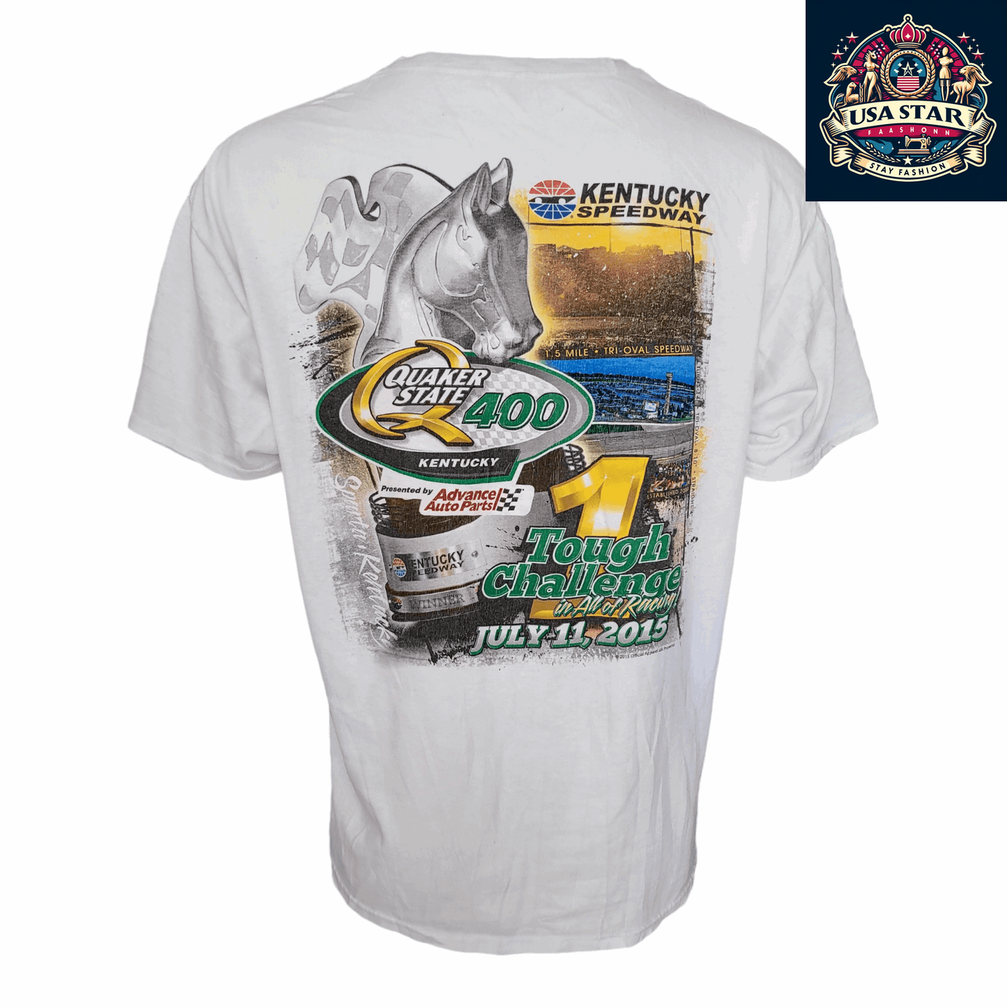 2015 NASCAR T-Shirt Quaker State 400 Kentucky Speedway XL #46 Advance Auto Parts 100% Cotton - USASTARFASHION