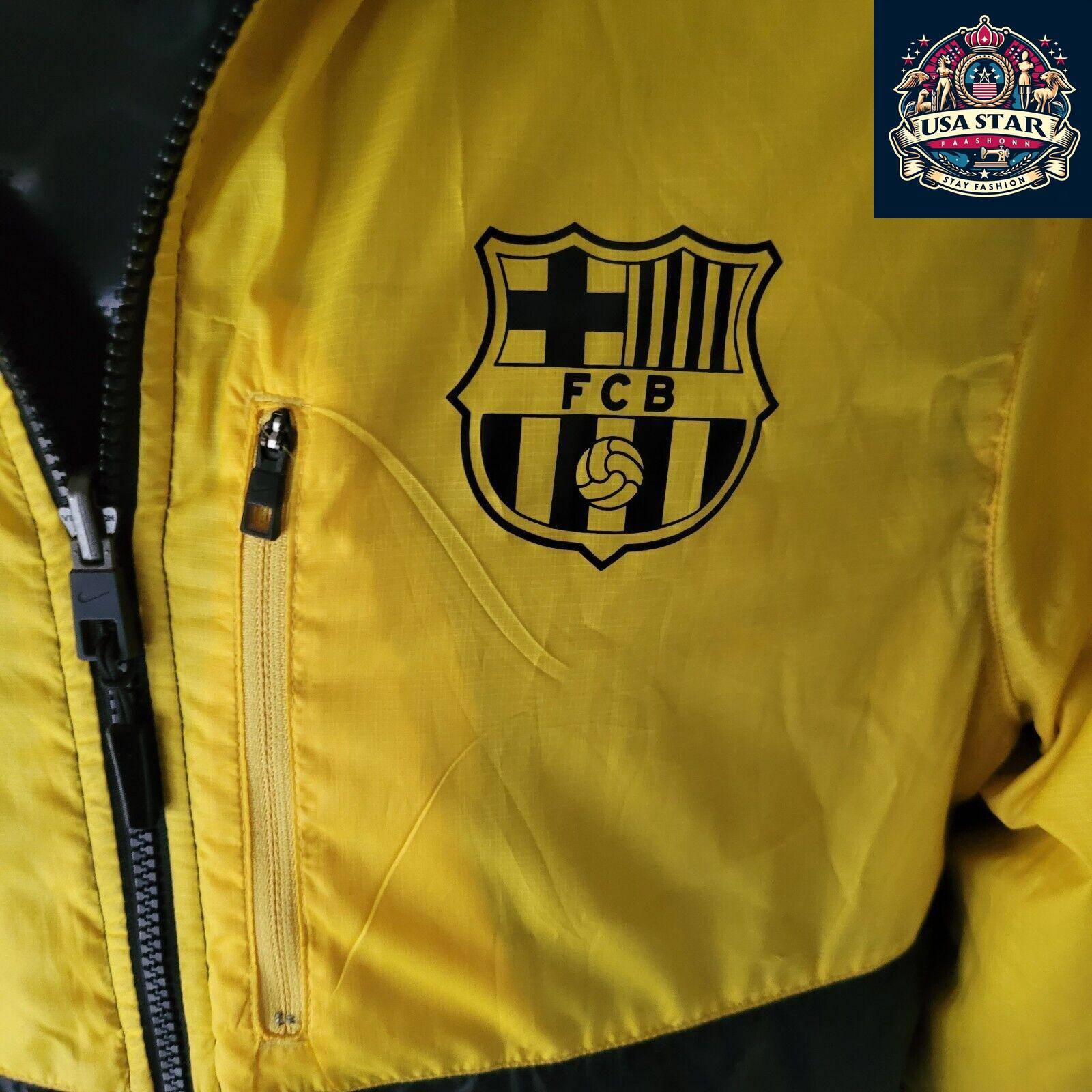 Nike FCB Barcelona Jacket Size M Black/Yellow Reversible Design for Versatile Styling - USASTARFASHION