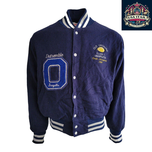 Empire Union Made 90's Vintage Varsity Jacket Dutremble Seagulls Old Orchard #82 Size L Wool - USASTARFASHION