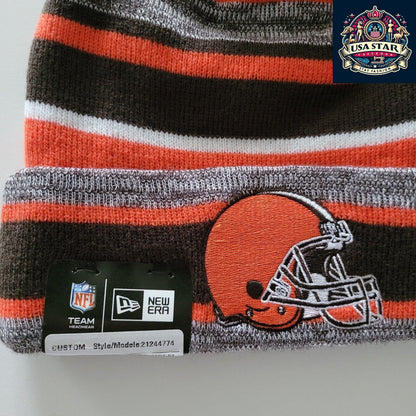 🏈 Cleveland Browns Marled Stripe Pom New Era Beanie Hat - One Size 🌟🔶🏈 - USASTARFASHION