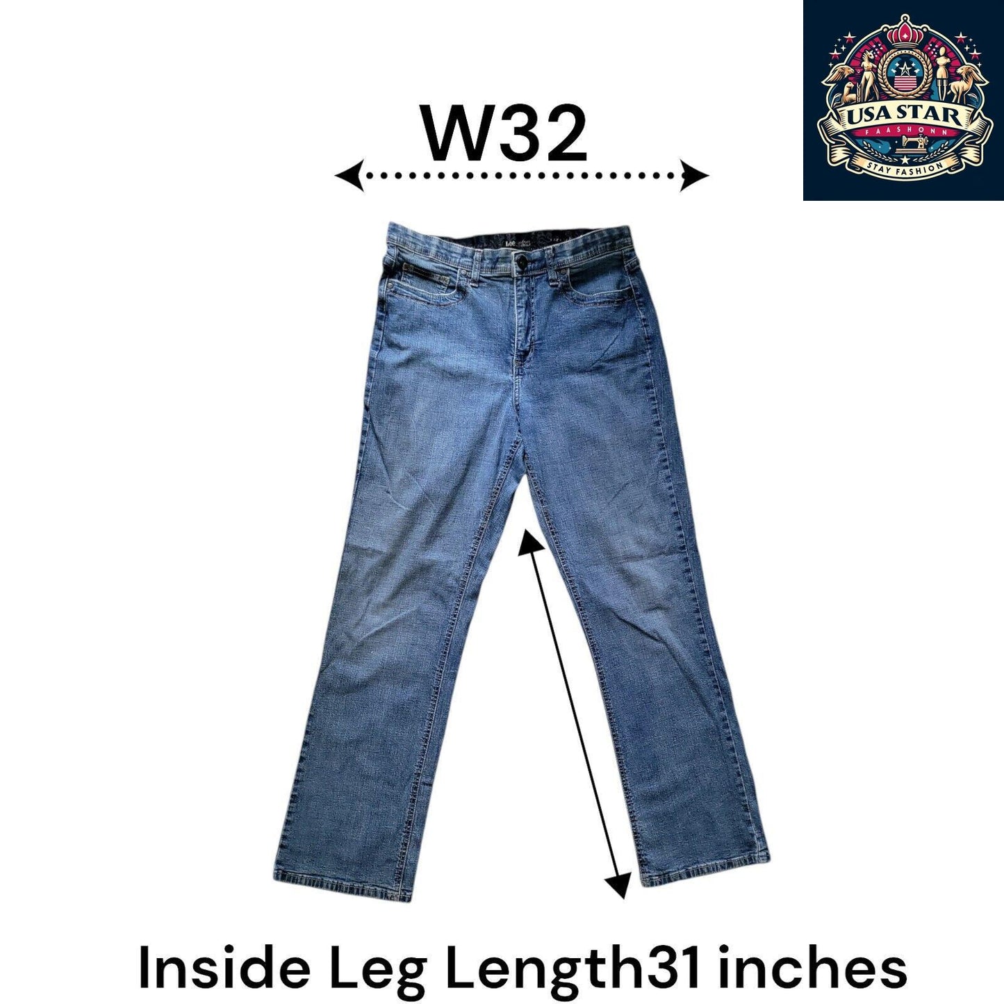 Vintage Lee Men's Jeans W32 L31 Straight-Leg Denim Blue Medium Rise for Classic Style and Comfort - USASTARFASHION