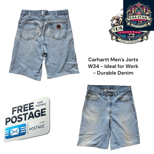 Carhartt Men's Jorts W34 - Durable 100% Cotton Denim Shorts with Pockets for Work & Play - USASTARFASHION