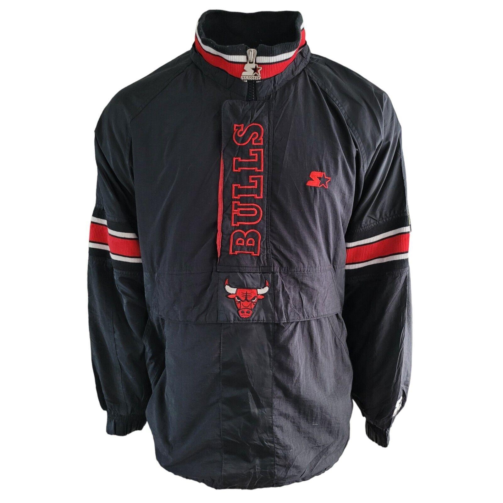 Chicago Bulls Starter Pro Sport 90s Puffer Bomber Jacket - Black/Red (Size L)-USASTARFASHION