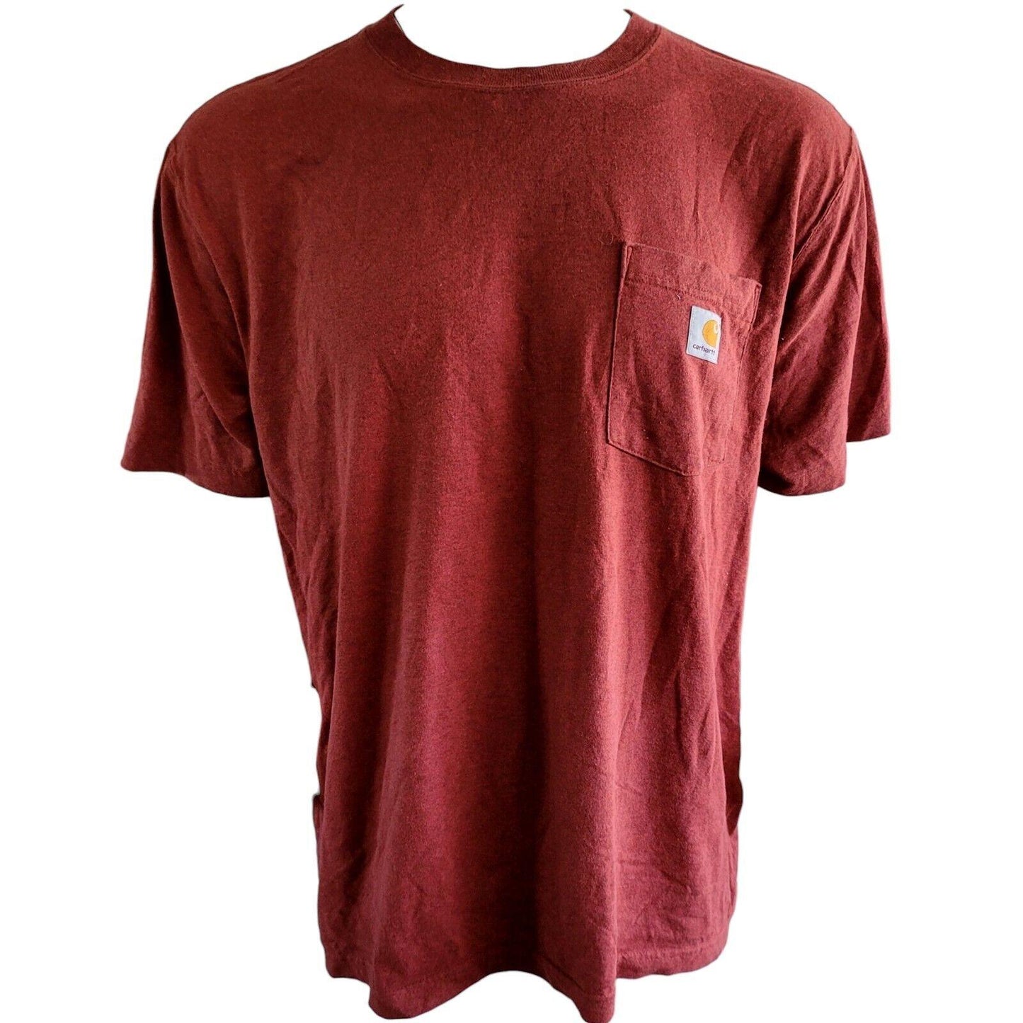 Carhartt Men's XL T-Shirt in Rust Red | Vintage Logo Print - 60% Cotton, 40% Polyester - Roomy Fit - Crew Neck-USASTARFASHION