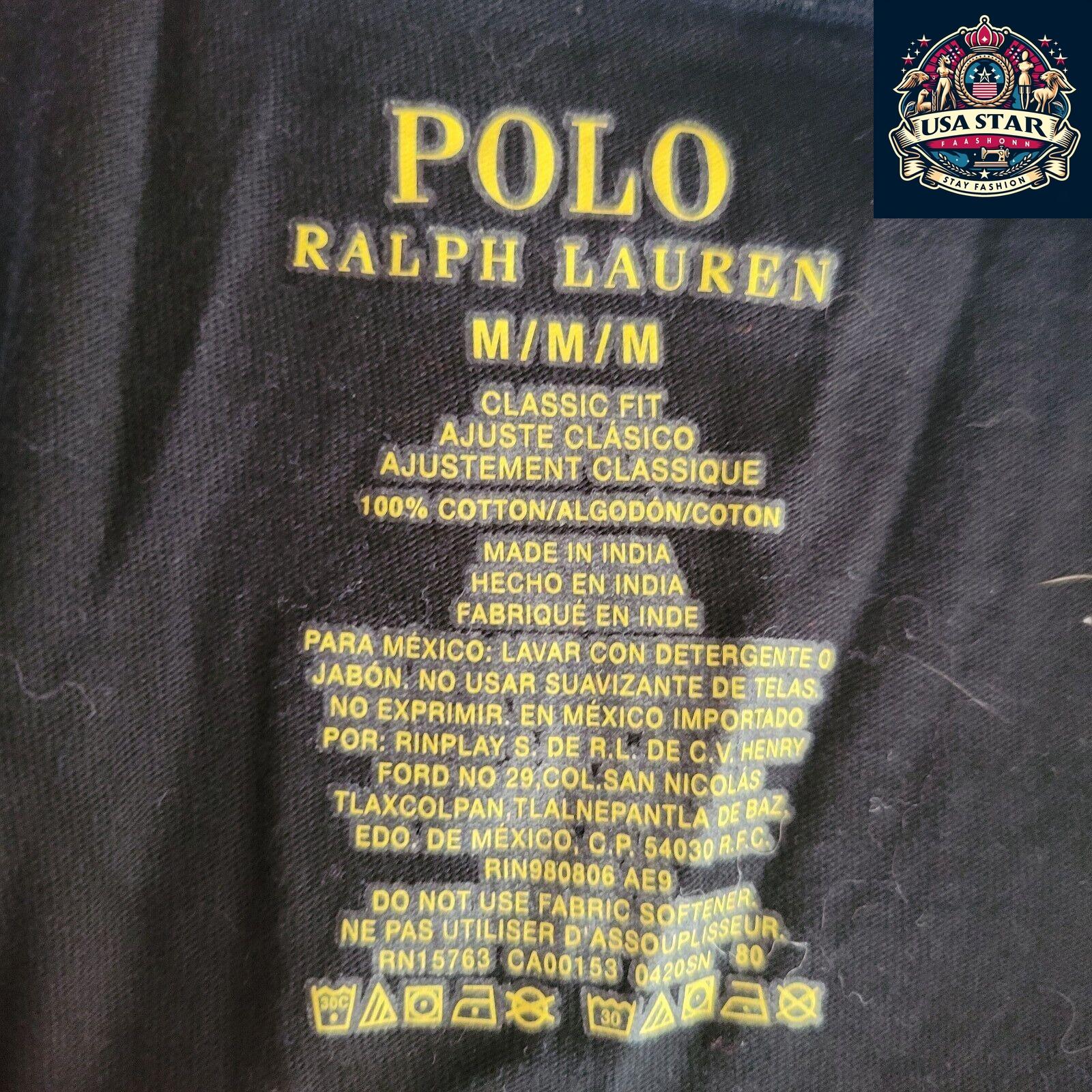 Polo Ralph Lauren Black V-Neck T-Shirt M - 100% Cotton, Iconic Logo, Comfortable Fit - USASTARFASHION