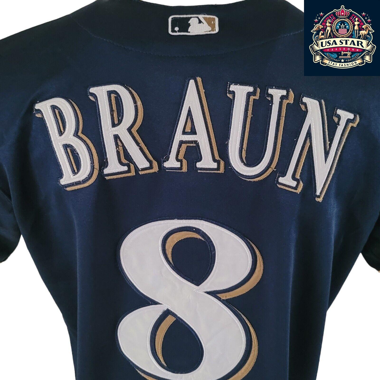 Ryan Braun T-Shirt #8 Milwaukee Brewers 40th Anniversary Majestic Tee Sz M Navy Blue Short Sleeve - USASTARFASHION