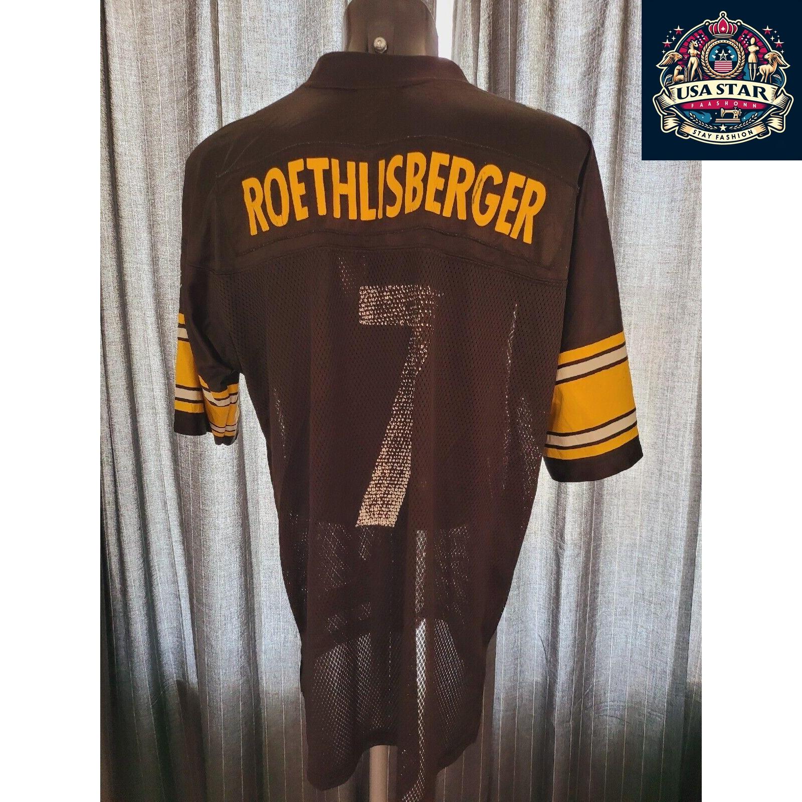 NFL Pittsburgh Steelers Reebok Jersey #7 Ben Roethlisberger Size L Black Gold Authentic Fan Gear - USASTARFASHION