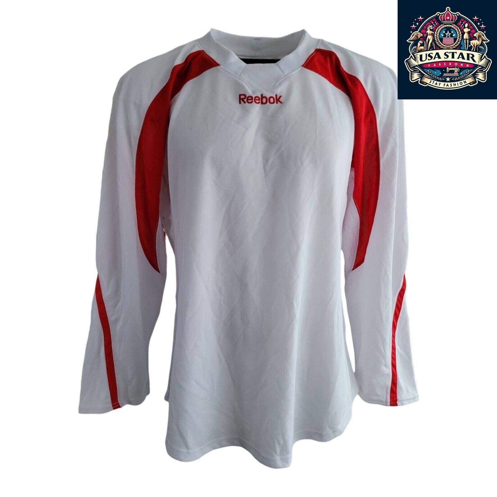 Reebok Vintage White Hockey Jersey Men's Large - Lightweight, Breathable, Excellent Condition - USASTARFASHION