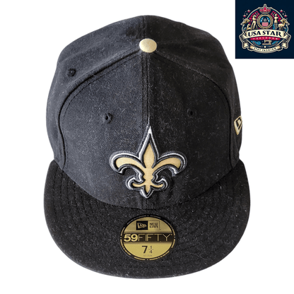 New Orleans Saints Cap - New Era NFL 59FIFTY Fitted Black Hat, Size 7 1/4 (57.7cm), Stylish & Comfortable - USASTARFASHION