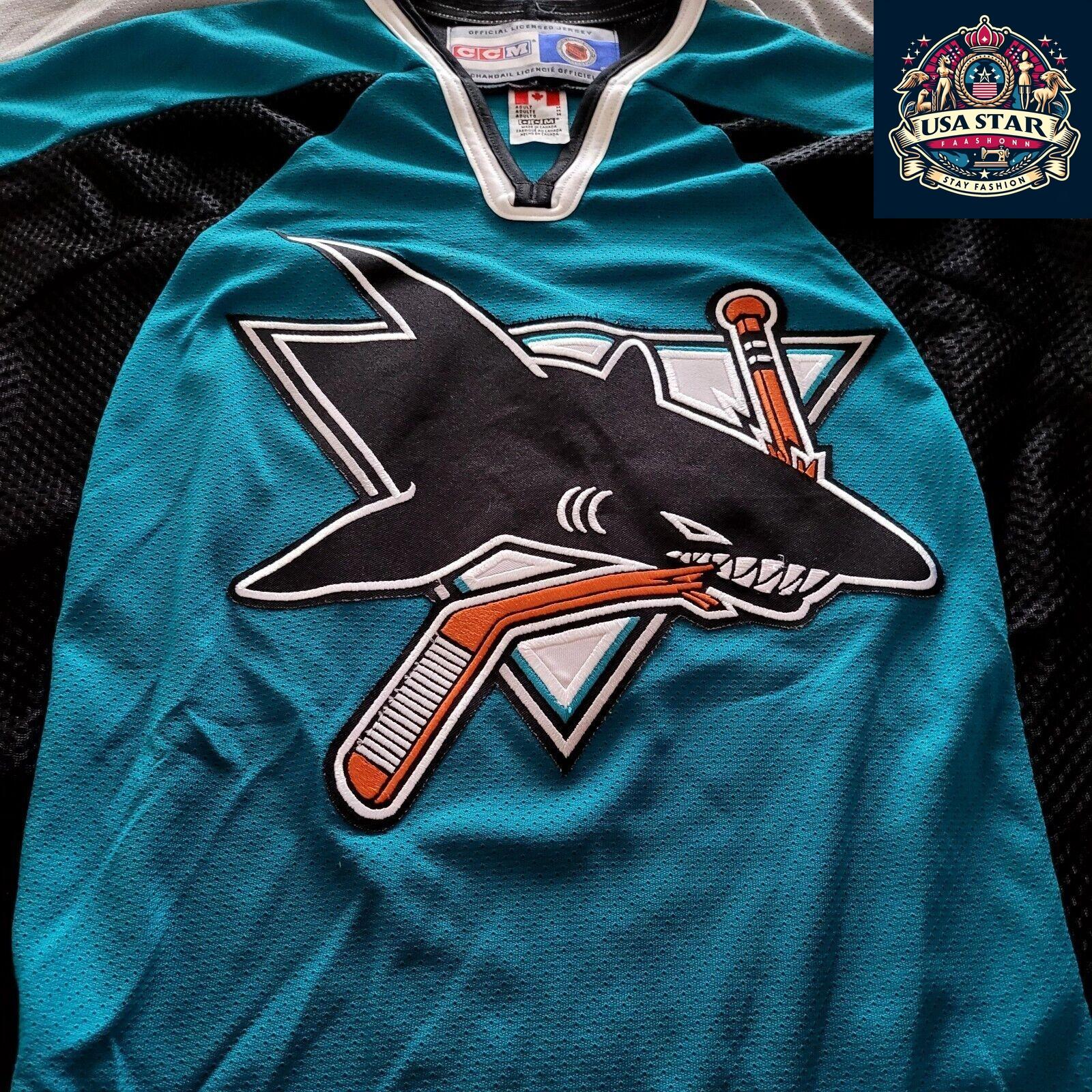 CCM San Jose Sharks Jersey, Teal Men's Medium, Embroidered Logo, Mesh Panels, NHL Official - USASTARFASHION