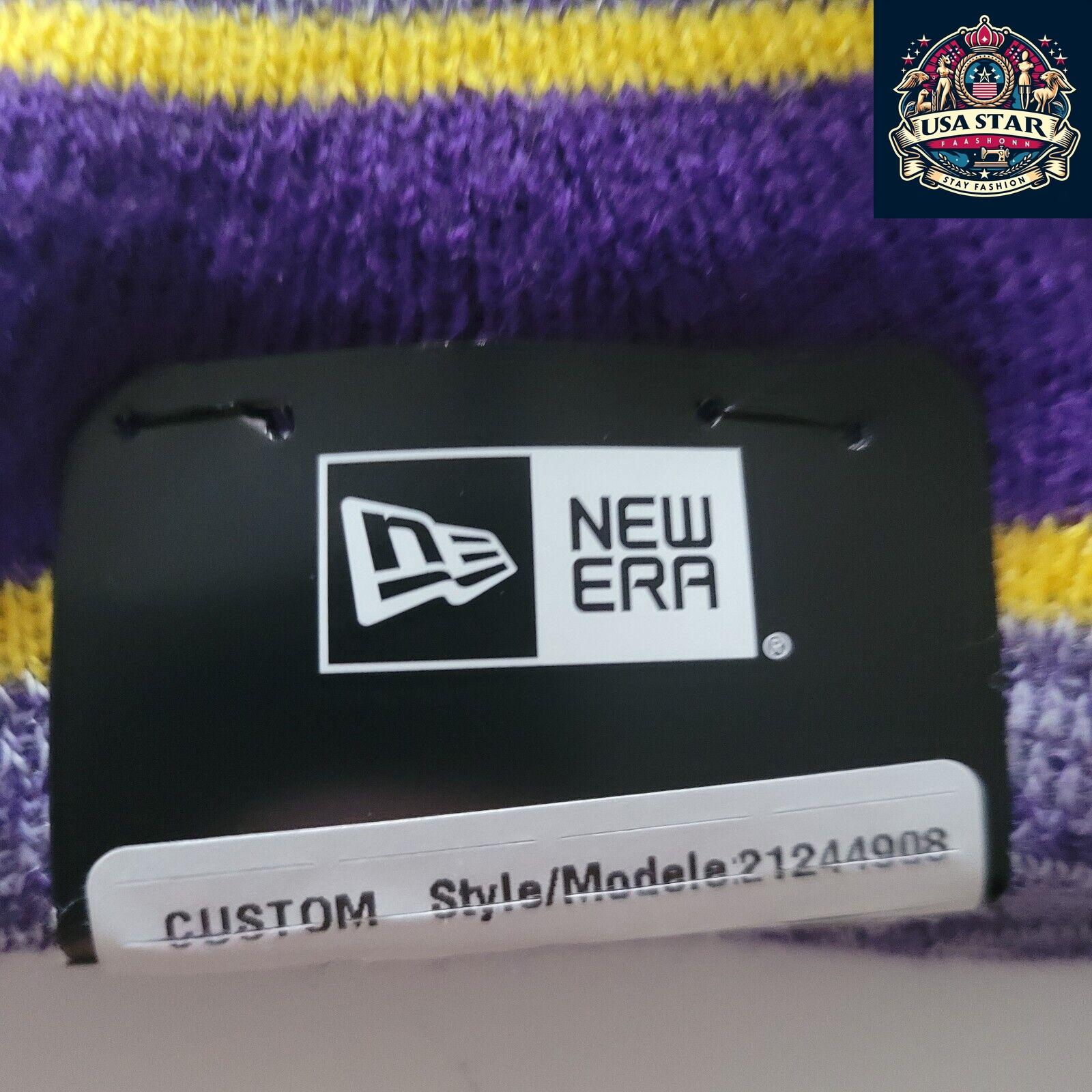 Los Angeles Lakers Beanie - New Era Marled Stripe Pom Hat, One Size, Warm Fan Gear - USASTARFASHION