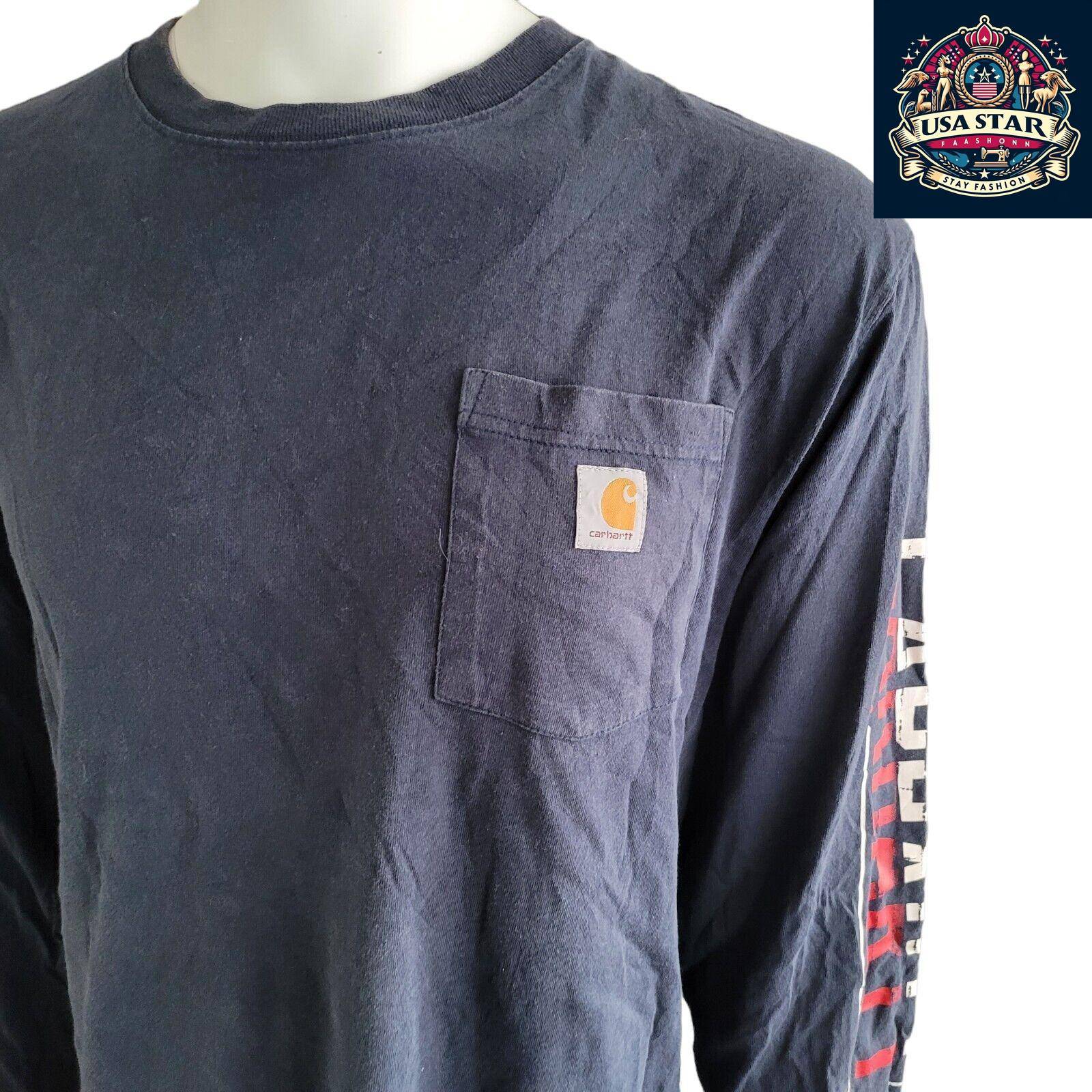 Carhartt Long Sleeve Shirt Navy Blue | Size L | 100% Cotton | Logo Detail on Front & Sleeve USASTARFASHION