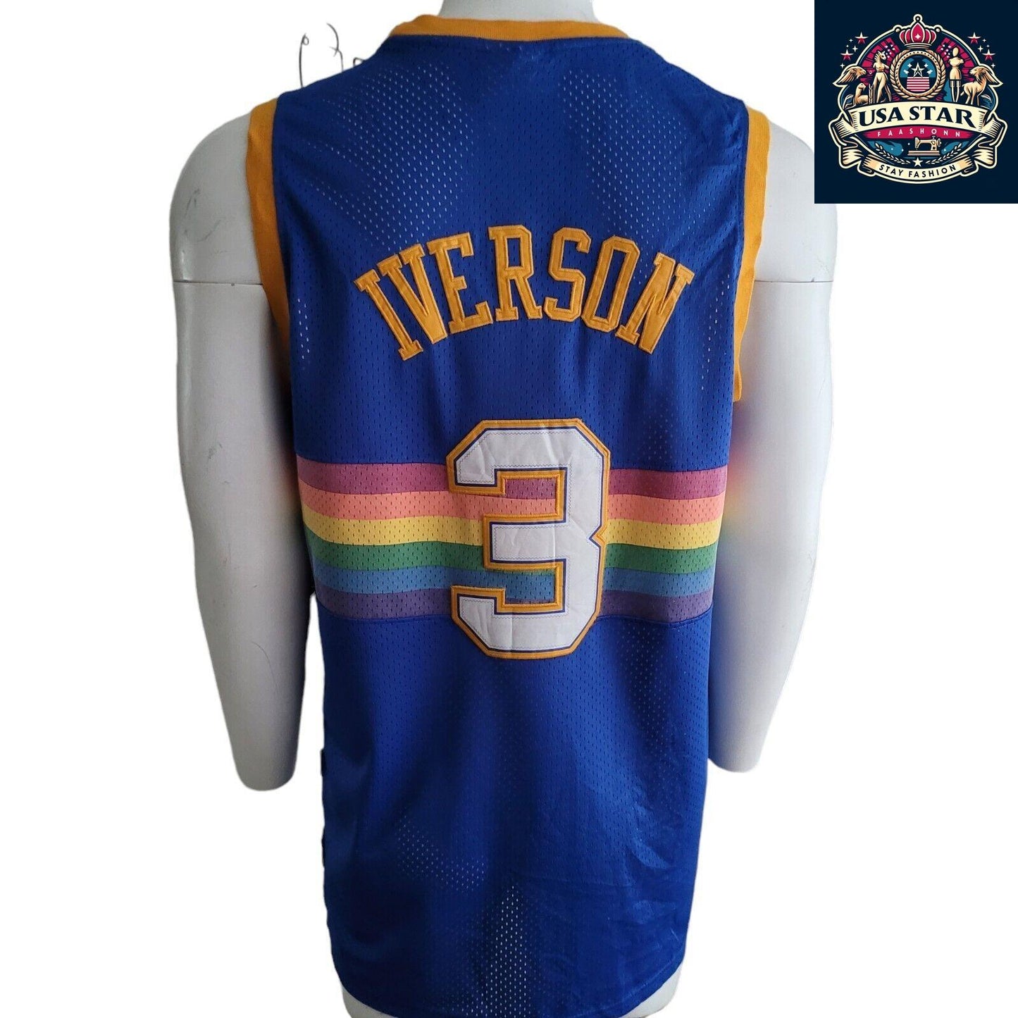 Adidas NBA Hardwood Classics #3 Allen Iverson Denver Nuggets Jersey XL Rainbow Vintage Authentic - USASTARFASHION